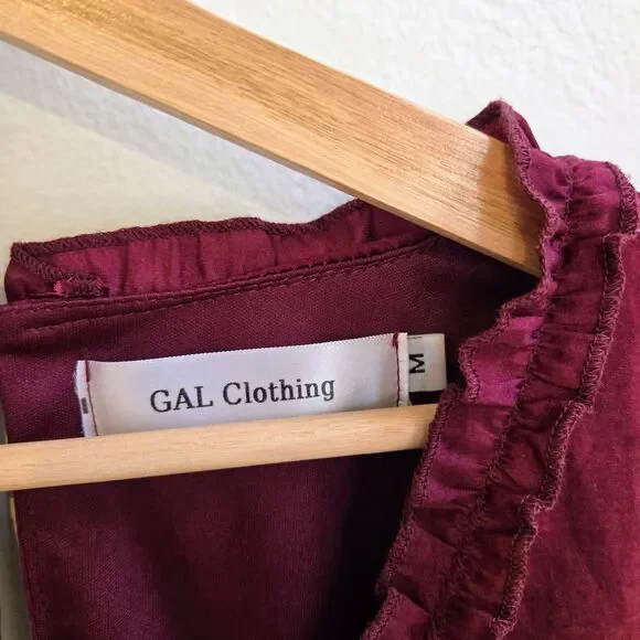 GAL Ruffle VNeck Dress M Red Mini Boho Festival Grunge Renaissance Goth Feminine - Picture 3 of 15